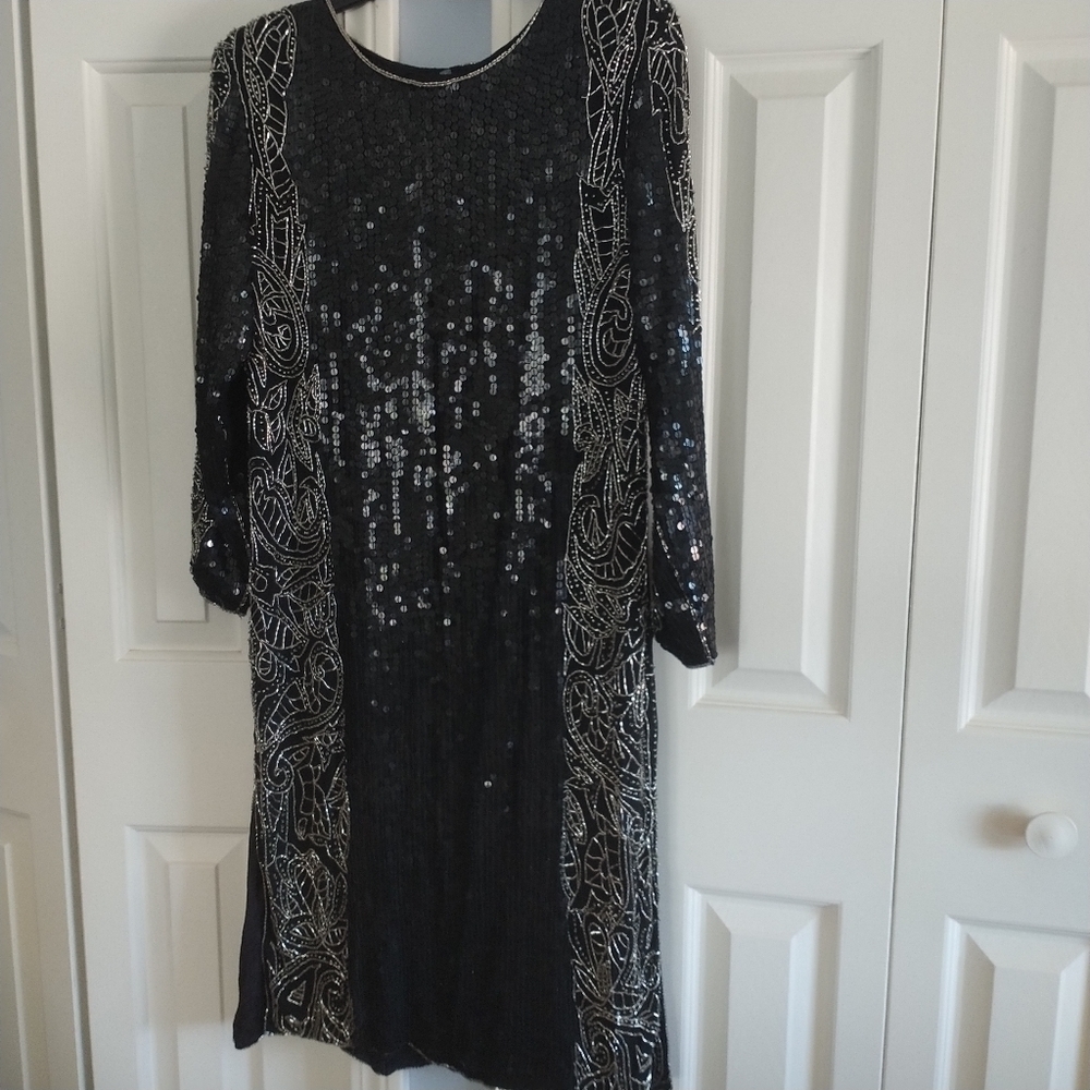 Joseph Le Bon Paris Hong Kong New York Black Sequins & Beaded Vintage Dress 12 - Picture 6 of 11